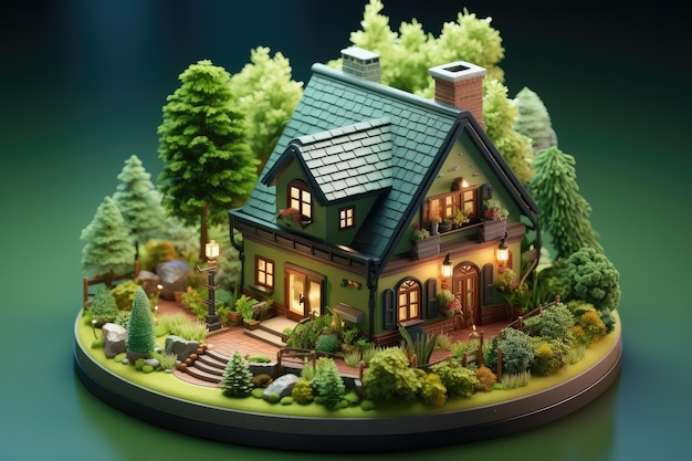 Tiny cute isometric house professional advertising rendering 3d