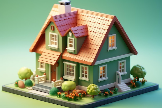 Tiny cute isometric house professional advertising rendering 3d