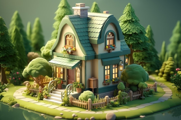 Tiny cute isometric house professional advertising rendering 3d