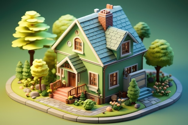 Tiny cute isometric house professional advertising rendering 3d