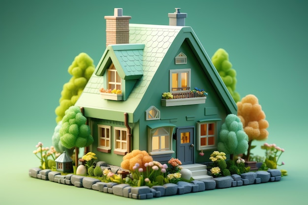 Tiny cute isometric house professional advertising rendering 3d