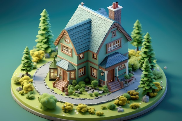 Tiny cute isometric house professional advertising rendering 3d