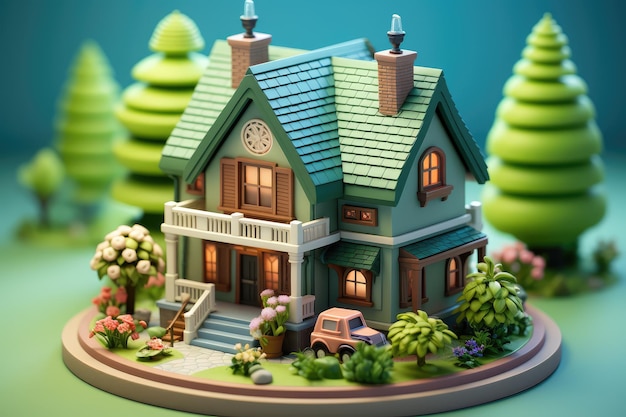 Tiny cute isometric house professional advertising rendering 3d