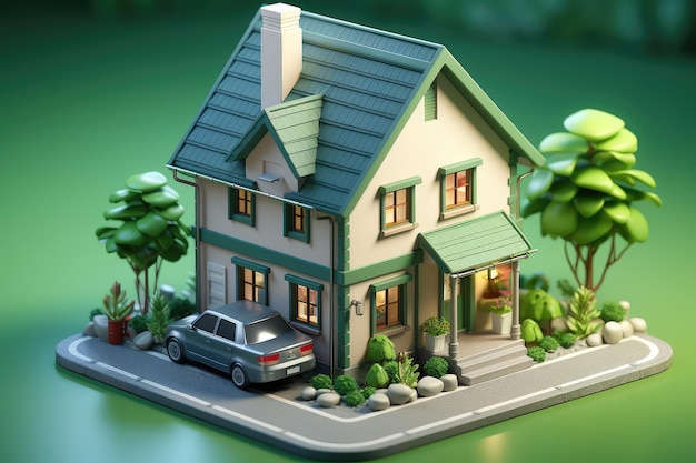 Tiny cute isometric house professional advertising rendering 3d