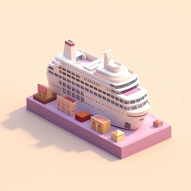 Tiny Cute Isometric Ship Illustration