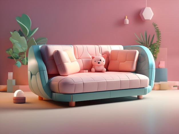 Tiny cute isometric soft smooth lighting Sofa