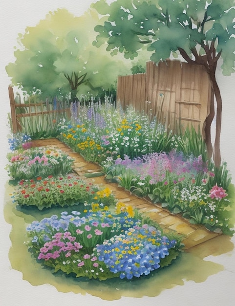 Photo tiny flowers garden watercolor