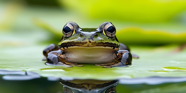 Photo tiny frog resting on green lily pad