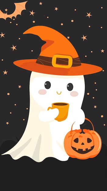 Tiny ghost Ice Coffee Halloween Costume Spooky Season Cute ghost with coffee Ghost halloween