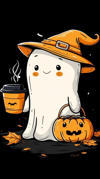 Tiny ghost Ice Coffee Halloween Costume Spooky Season Cute ghost with coffee Ghost halloween