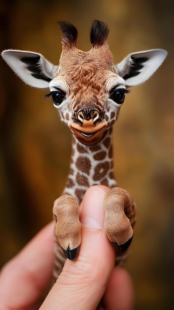 Photo tiny giraffe on a finger