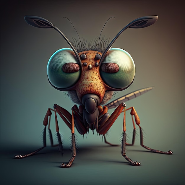 Tiny insect monster Abstract flying creature or funny bug with cute face Generated AI