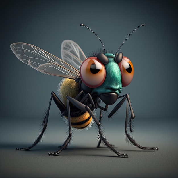 Tiny insect monster Abstract flying creature or funny bug with cute face Generated AI