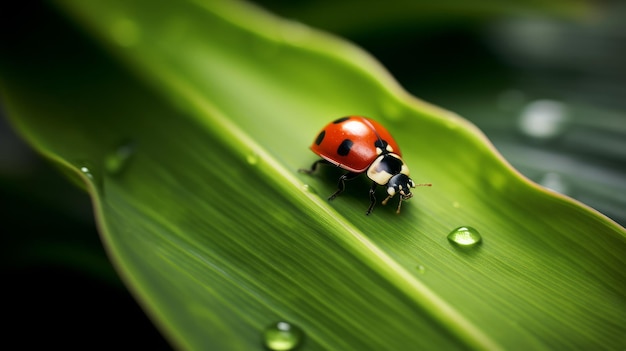 A tiny ladybug crawling on a leaf AI generated