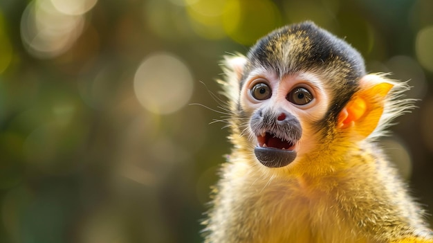 A tiny monkey caught in a moment of surprise its expression captured in detail