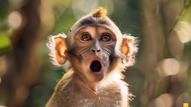 A tiny monkey caught in a moment of surprise its expression captured in detail