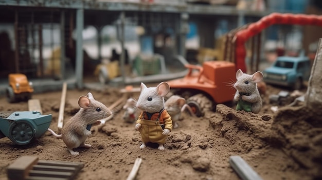 Tiny mouse construction site Generative AI