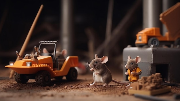 Tiny mouse construction site Generative AI