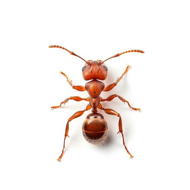 a Tiny Red Ant isolated on white Background top view studio