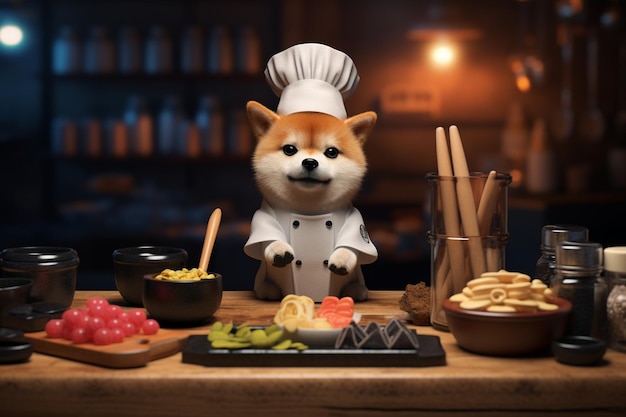 A tiny Shiba Inu puppy dressed as a sushi chef wit 00547 01