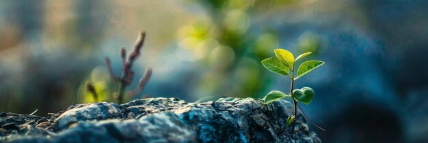 Photo a tiny sprout on a rock