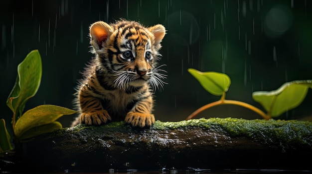 A tiny tiger balancing in the jungle