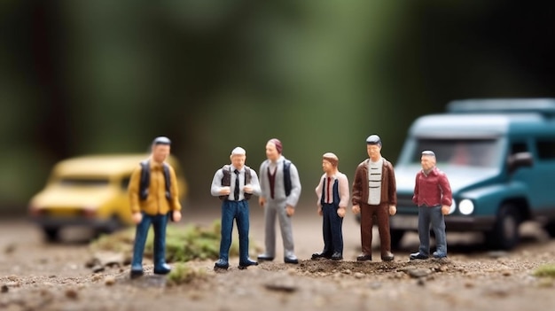 Tiny toy people concept miniature detailing figures about real life generated AI