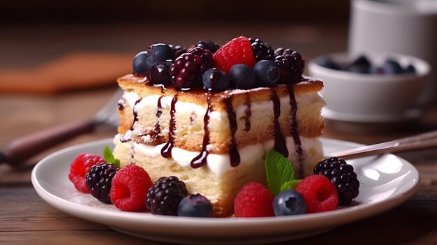 Tiramisu cake with fresh berries