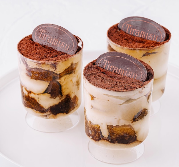 Tiramisu dessert trio in glass cups