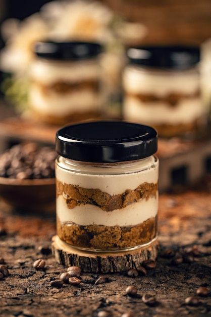 Tiramisu dessert with biscuit cookies