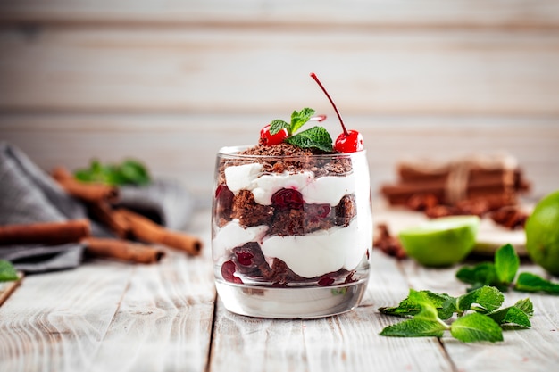 Tiramisu puff dessert with cream and chocolate