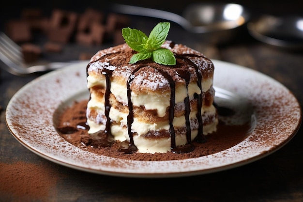 Tiramisu with a dusting of cocoa and chocolate A Delectable Display of Cakes