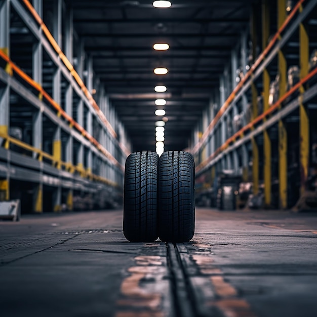 Photo a tire on a floor with the sun shining on it