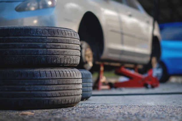 Tire Replacement concept. Garage' Tools and Equipment.