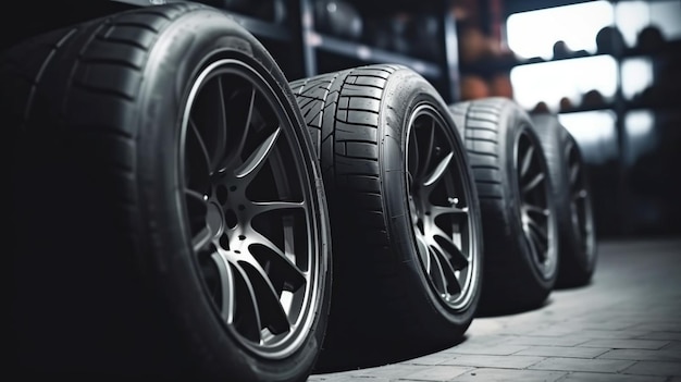 Tire shop at a service facility or vehicle repair shop for the automobile industry Generative AI