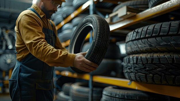 Photo a tire specialists careful selection