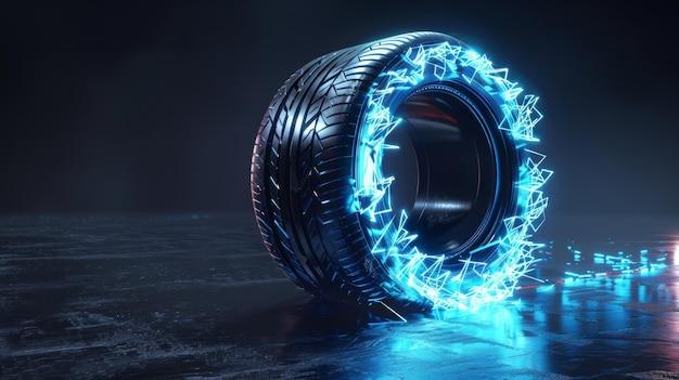 Photo a tire with a blue sparkly design on it