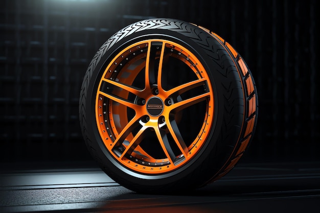 a tire with orange rims