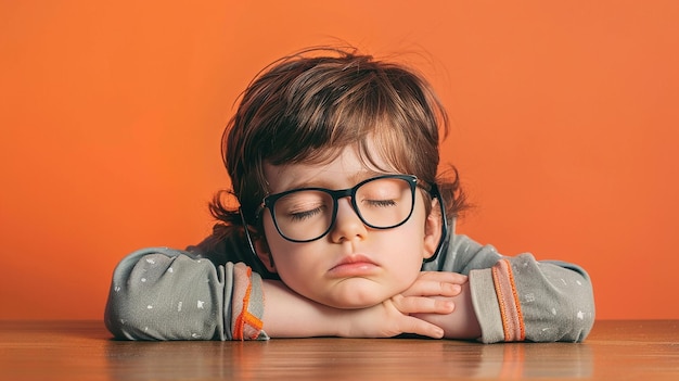 Tired Child Wearing Glasses Resting Head