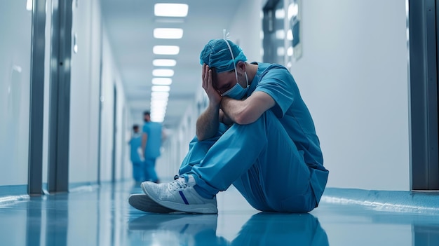 Photo a tired doctor in hospital