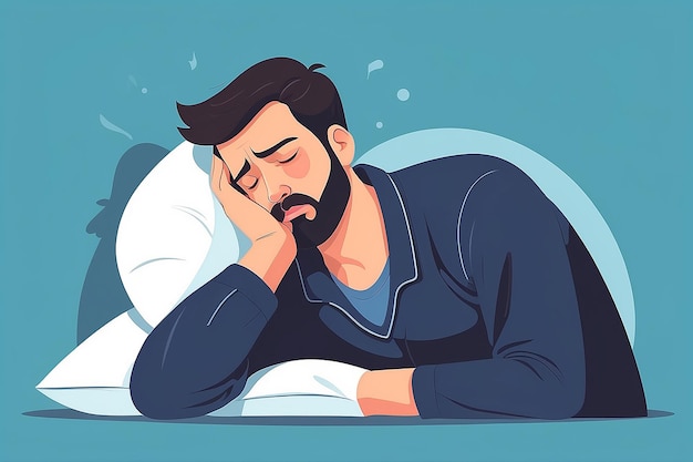 Tired man sleepy mood weak health mental exhausted vector flat illustration