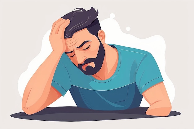 Photo tired man sleepy mood weak health mental exhausted vector flat illustration