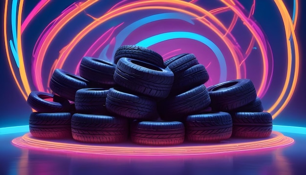 tires are stacked on top of each other