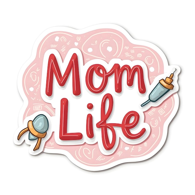 Photo title cute mom life sticker with baby bottle and pacifier icons