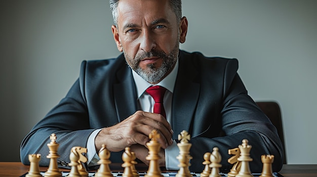 Photo title elegant handsome man in a suit and red tie in his 40s