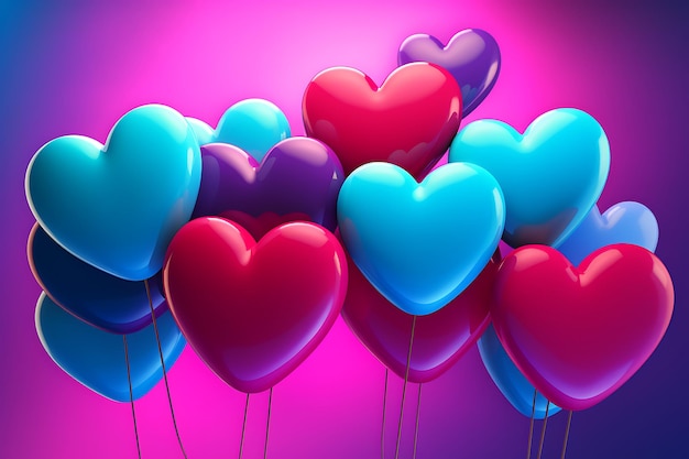 Title Fantasy Balloon Odyssey ZBrushInspired Colorful Heart Balloons on Blue Background