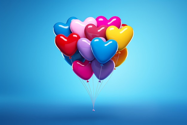 Title Fantasy Balloon Odyssey ZBrushInspired Colorful Heart Balloons on Blue Background