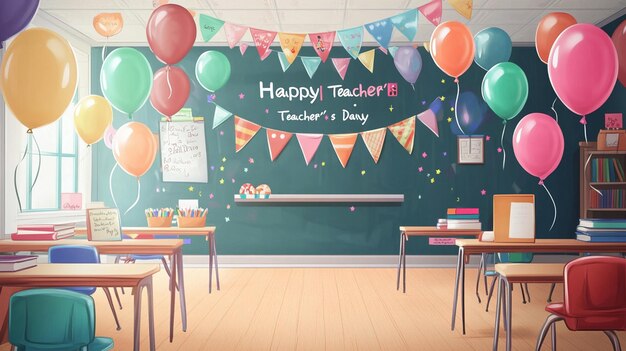 Photo title festive classroom for teachers day