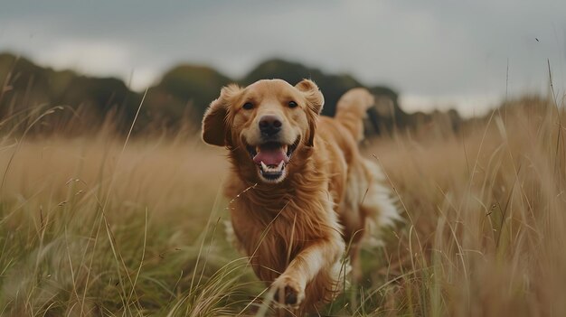 Title Golden Retriever Running in Field