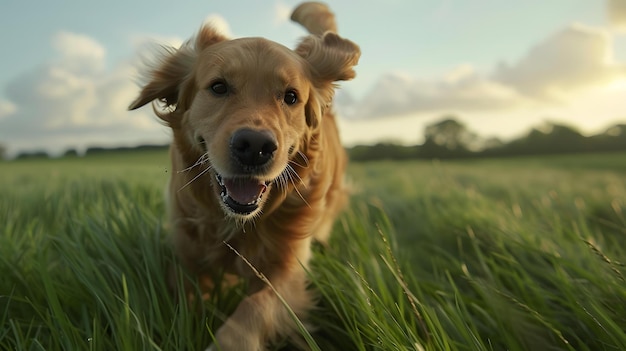 Title Golden Retriever Running in Field